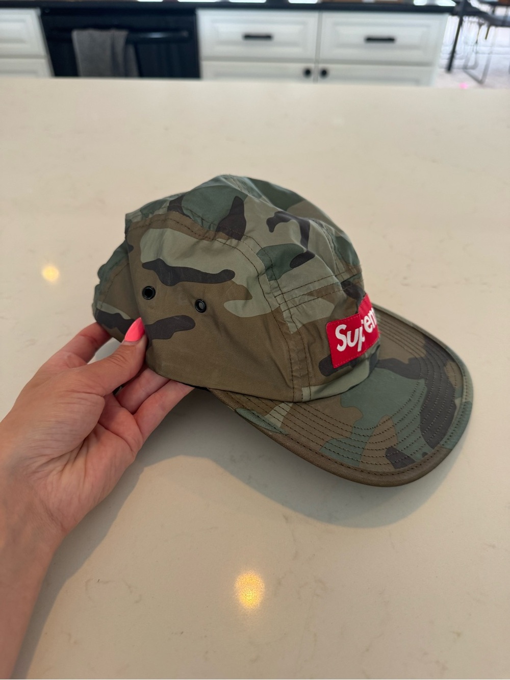 Supreme Red Box Logo Camo 5-Panel Cap - Picture 2 of 4